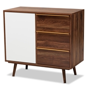 Baxton Studio Grover Mid-Century Modern Two-Tone Cherry Brown and White Finished Wood 1-Door Sideboard Buffet